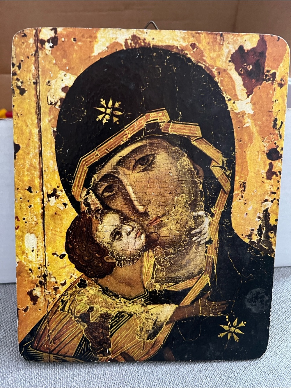 Theotokos of Vladimir Wooden Icon Replica 7.x9 fr Historic Brooklyn Neighborhood